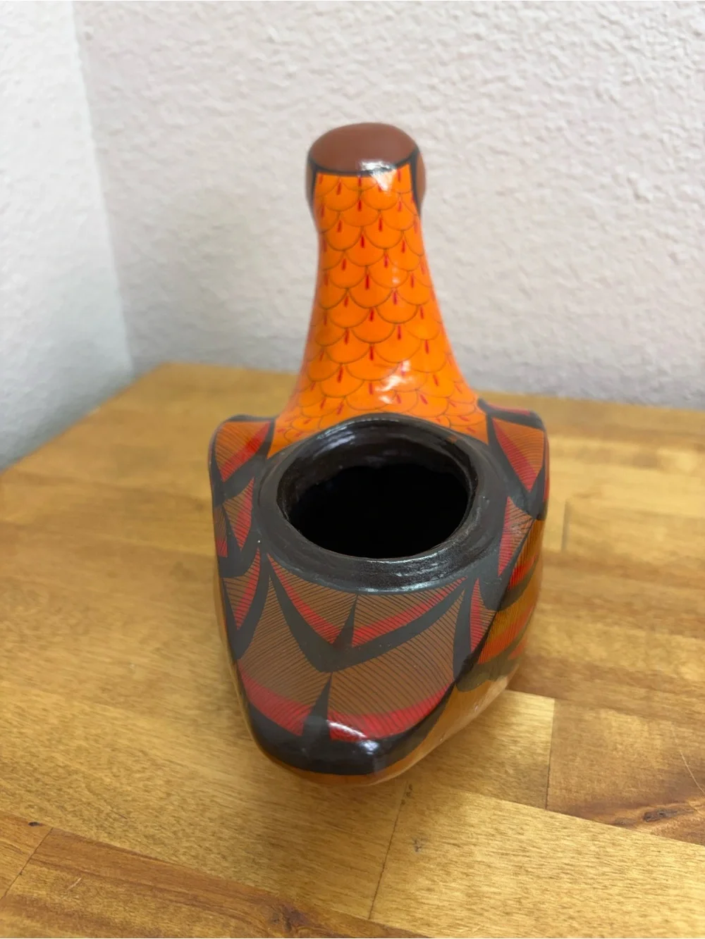Signed M Palacios Mexico Tonala Pottery Bird Bud Vase Hand Painted Folk Art